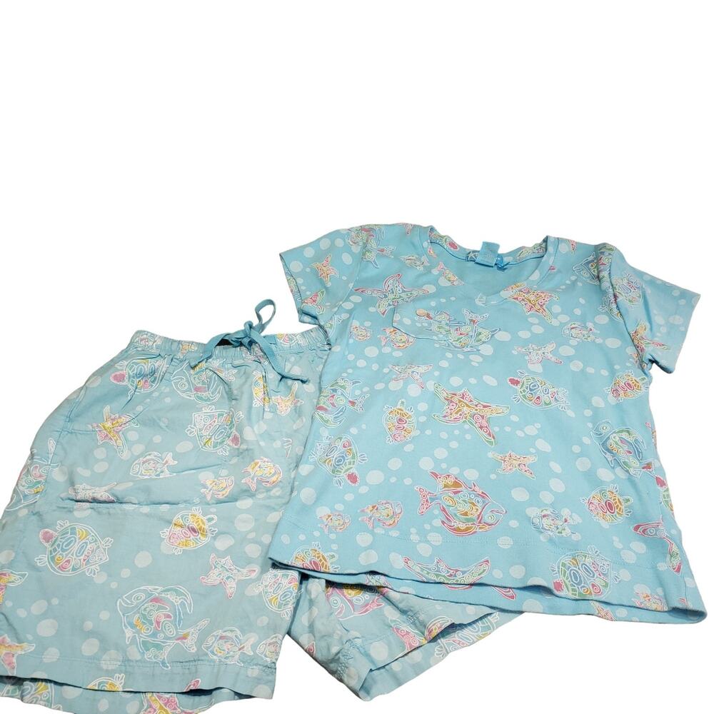 Freshly Produce Womens Pj Set Size Small 100% Cotton Sea Turtles Fish Used